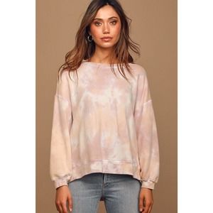 NEW Found Los Angeles Tie Dye Sweatshirt Blush Roses Shadow Sleeve Pullover Sz M